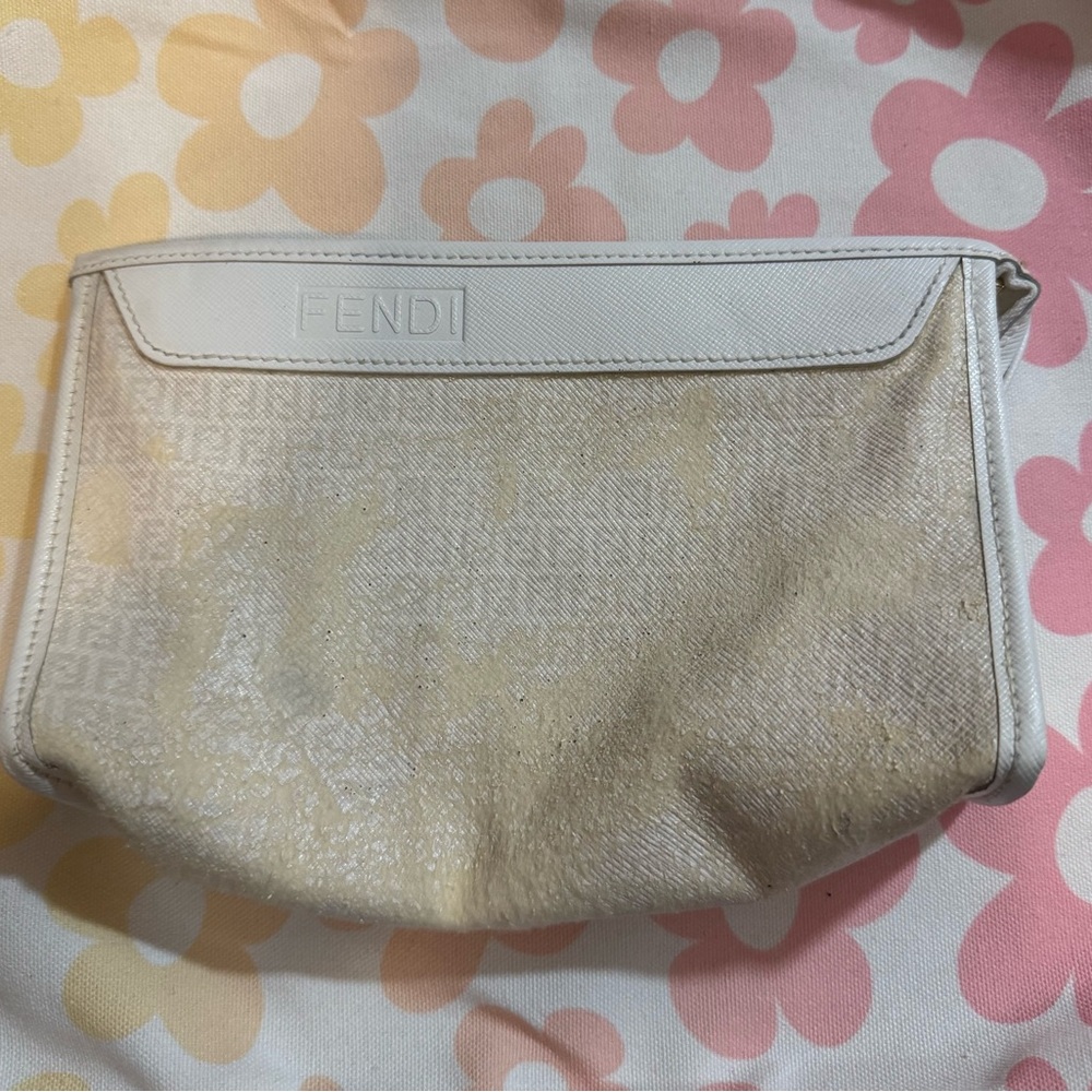 Fendi Beige and White Cosmetic Bag